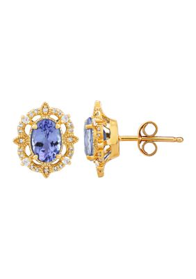 Belk & Co 1/8 Ct. T.w. Diamond And Tanzanite Stud Earrings In 10K Yellow Gold