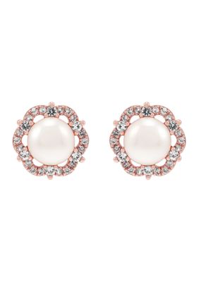 Belk & Co Pearl Flower Stud Earrings in 10K Rose Gold