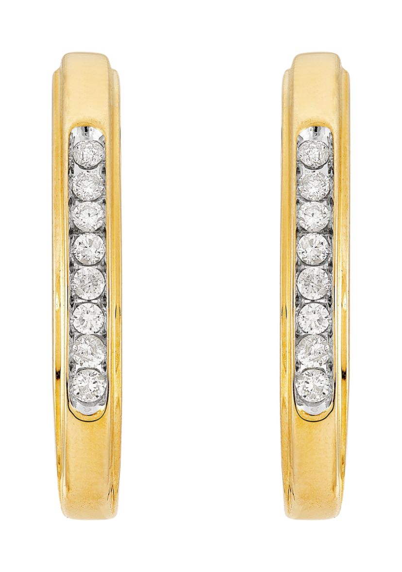 1/4 ct. t.w. Diamond Hoop Earrings in 10K Yellow Gold