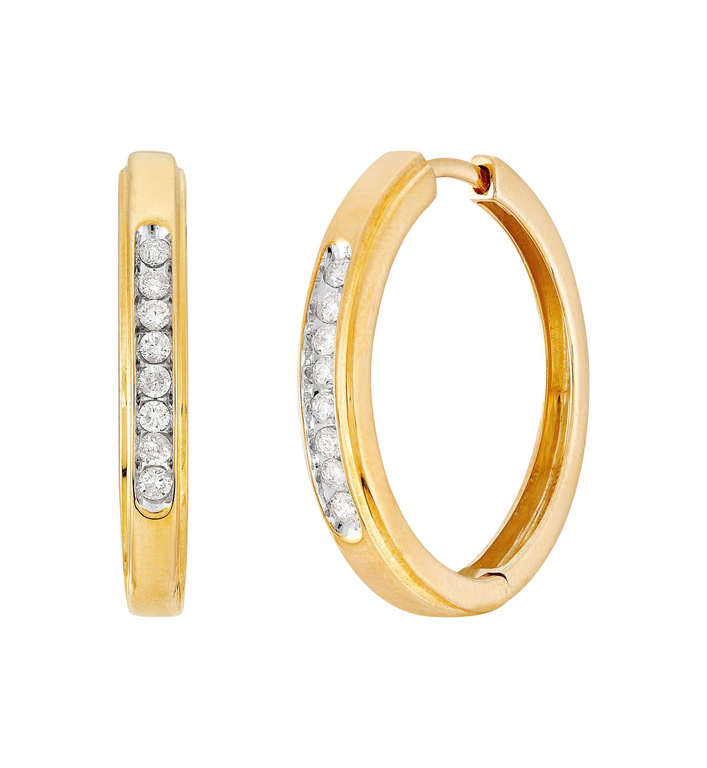1/4 ct. t.w. Diamond Hoop Earrings in 10K Yellow Gold