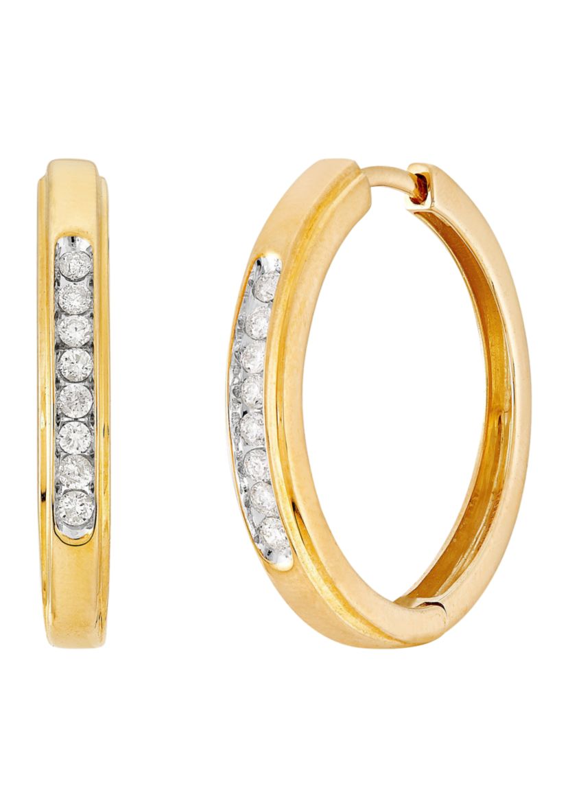 1/4 ct. t.w. Diamond Hoop Earrings in 10K Yellow Gold