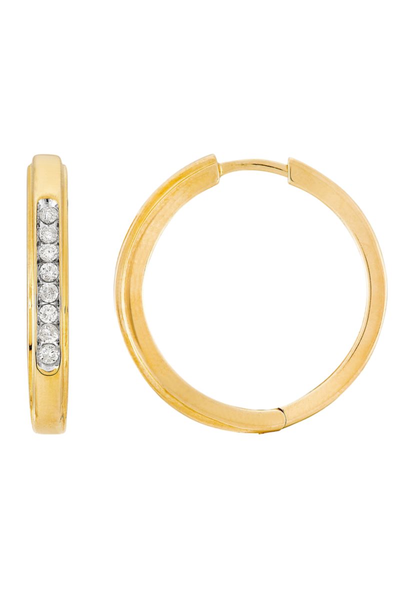 1/4 ct. t.w. Diamond Hoop Earrings in 10K Yellow Gold