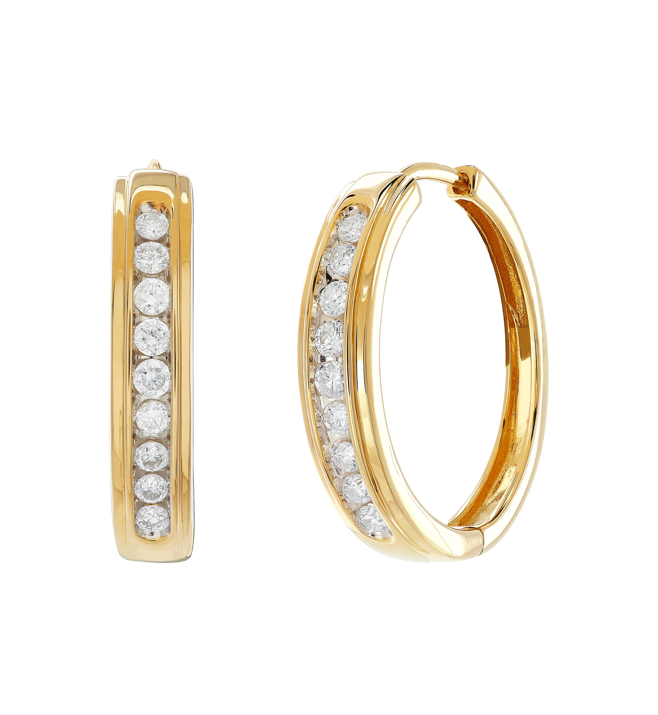 1/2 ct. t.w. Diamond Hoop Earrings in 10k Yellow Gold 