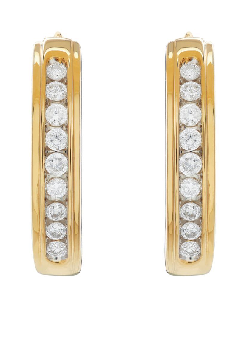 1/2 ct. t.w. Diamond Hoop Earrings in 10k Yellow Gold 