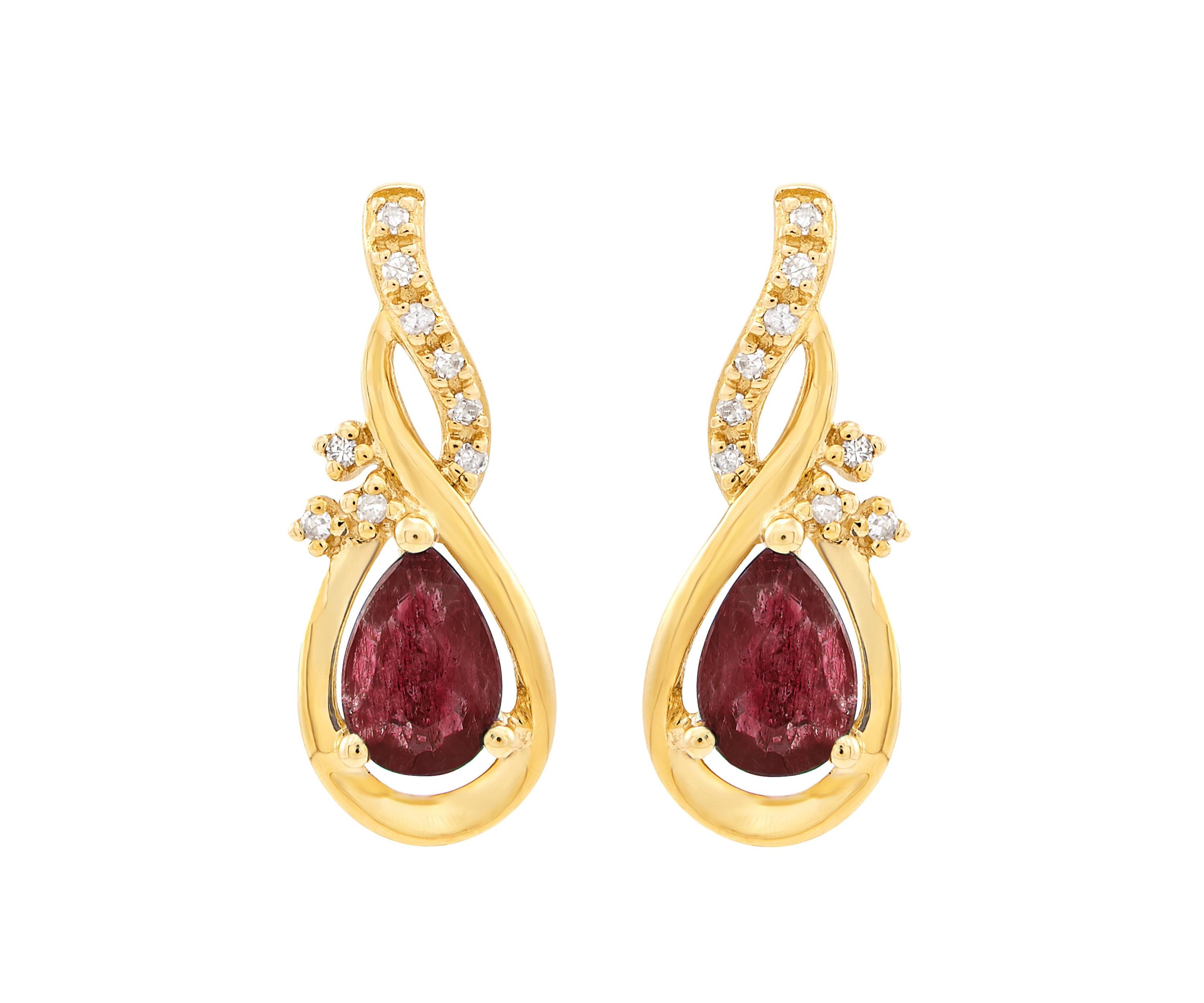 Diamond Accent and Ruby Earrings in 10K Yellow Gold