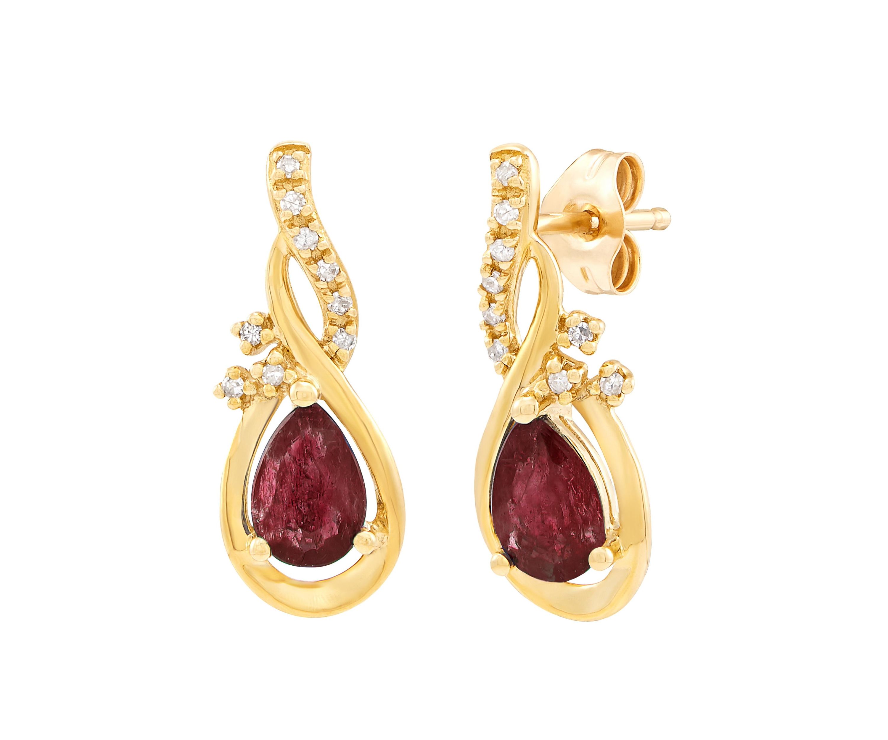 Diamond Accent and Ruby Earrings in 10K Yellow Gold