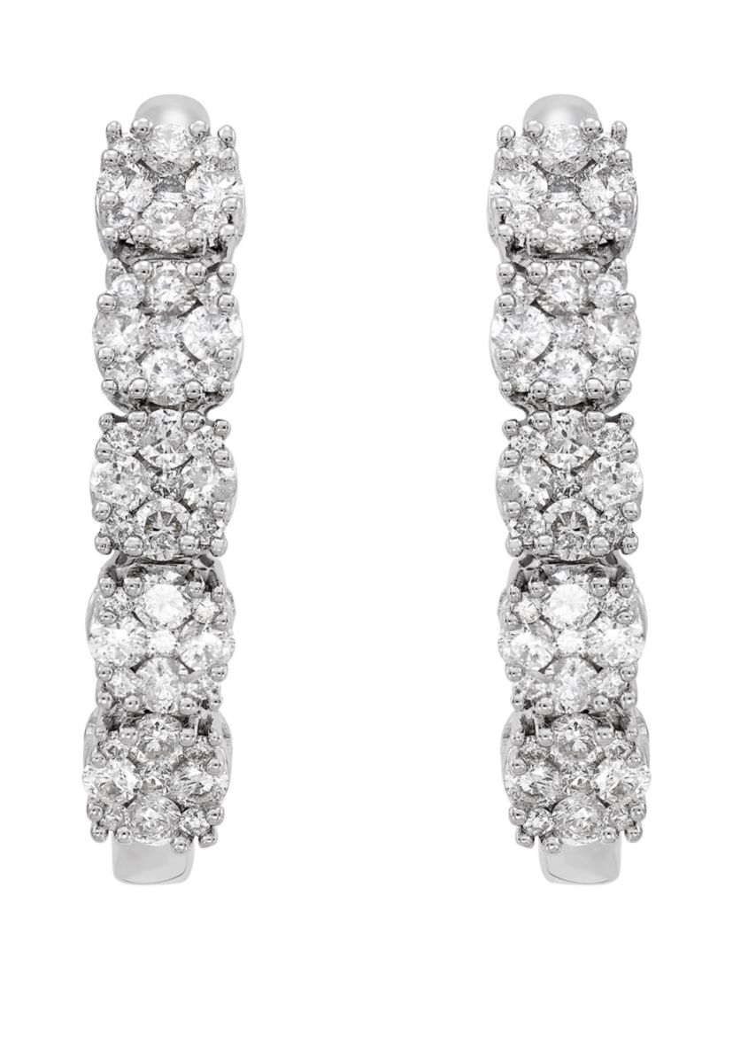 1 ct. t.w. Diamond Hoop Earrings in 10k White Gold