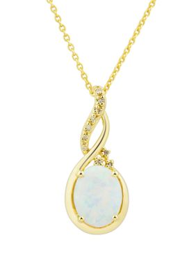 Belk & Co 1/10 Ct. T.w. Diamond And Lab Created Opal Necklace With 18"" Rope Chain In 10K Yellow Gold