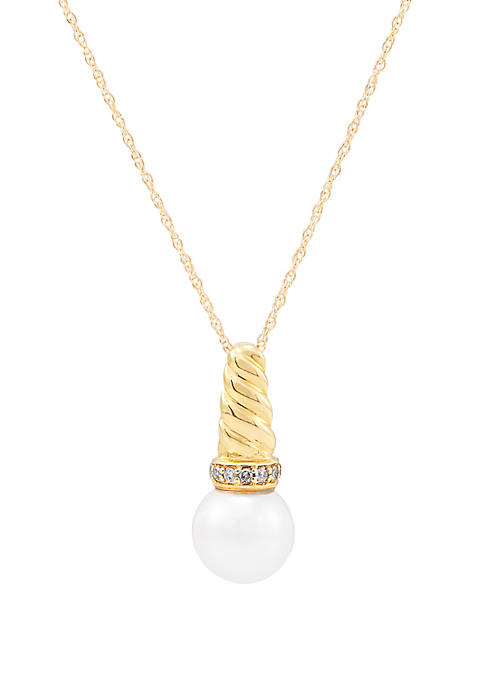 Fresh Water Pearl with 0.05 ct. t.w. Diamond Pendant Necklace in 10K Yellow Gold