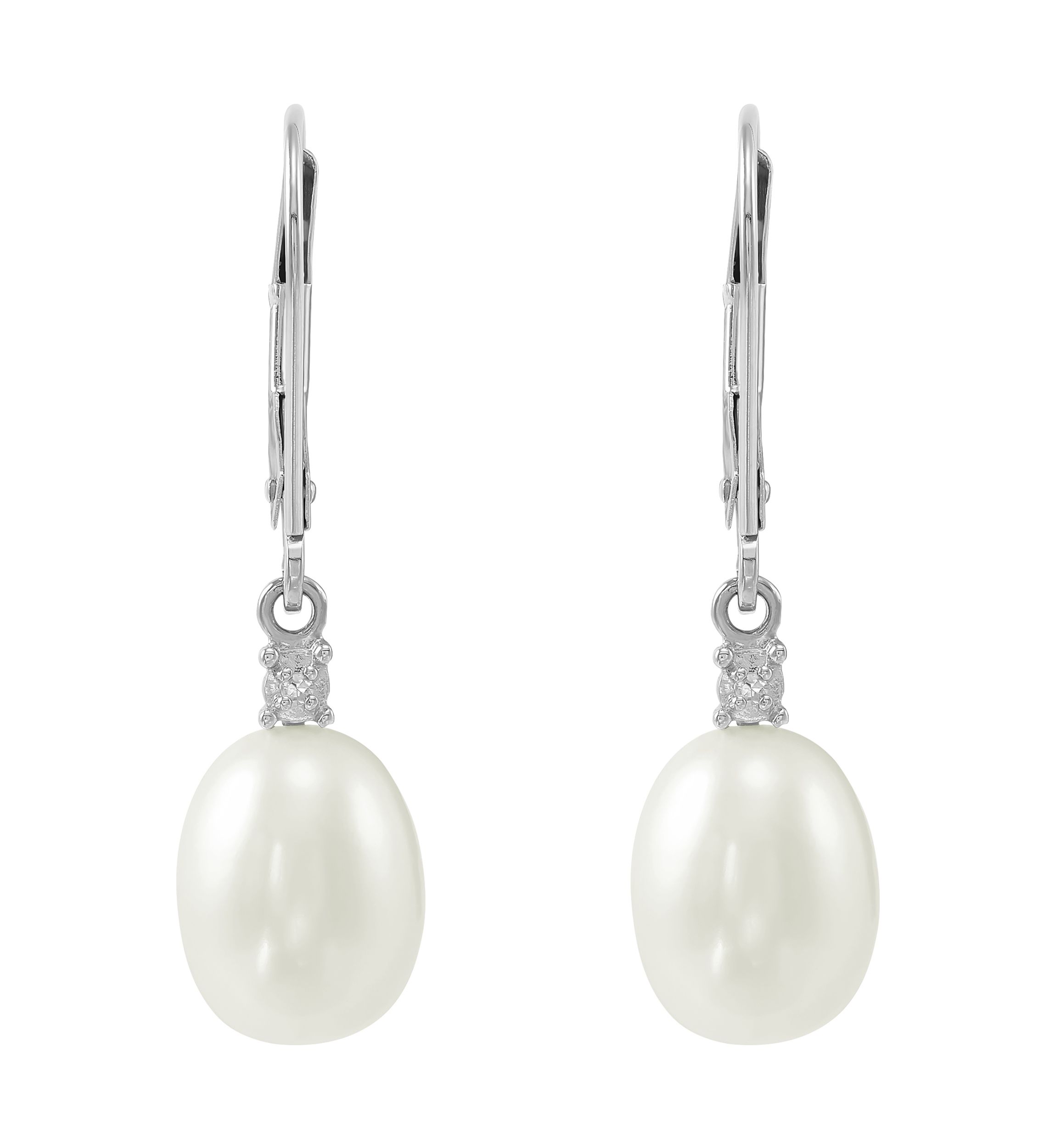 1/10 ct. t.w. Diamond Accent and Pearl Drop Earrings in 10K White Gold