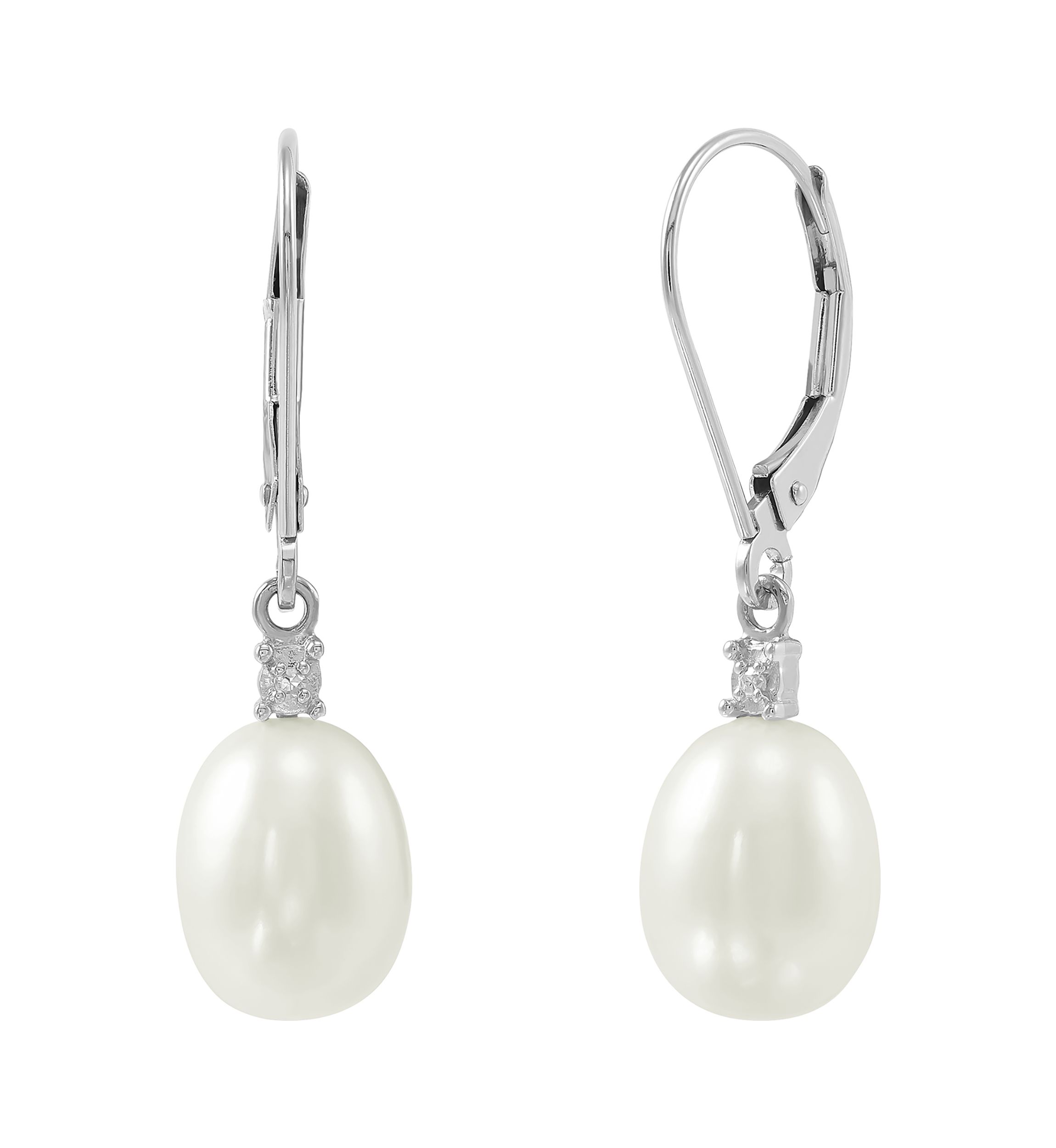 1/10 ct. t.w. Diamond Accent and Pearl Drop Earrings in 10K White Gold