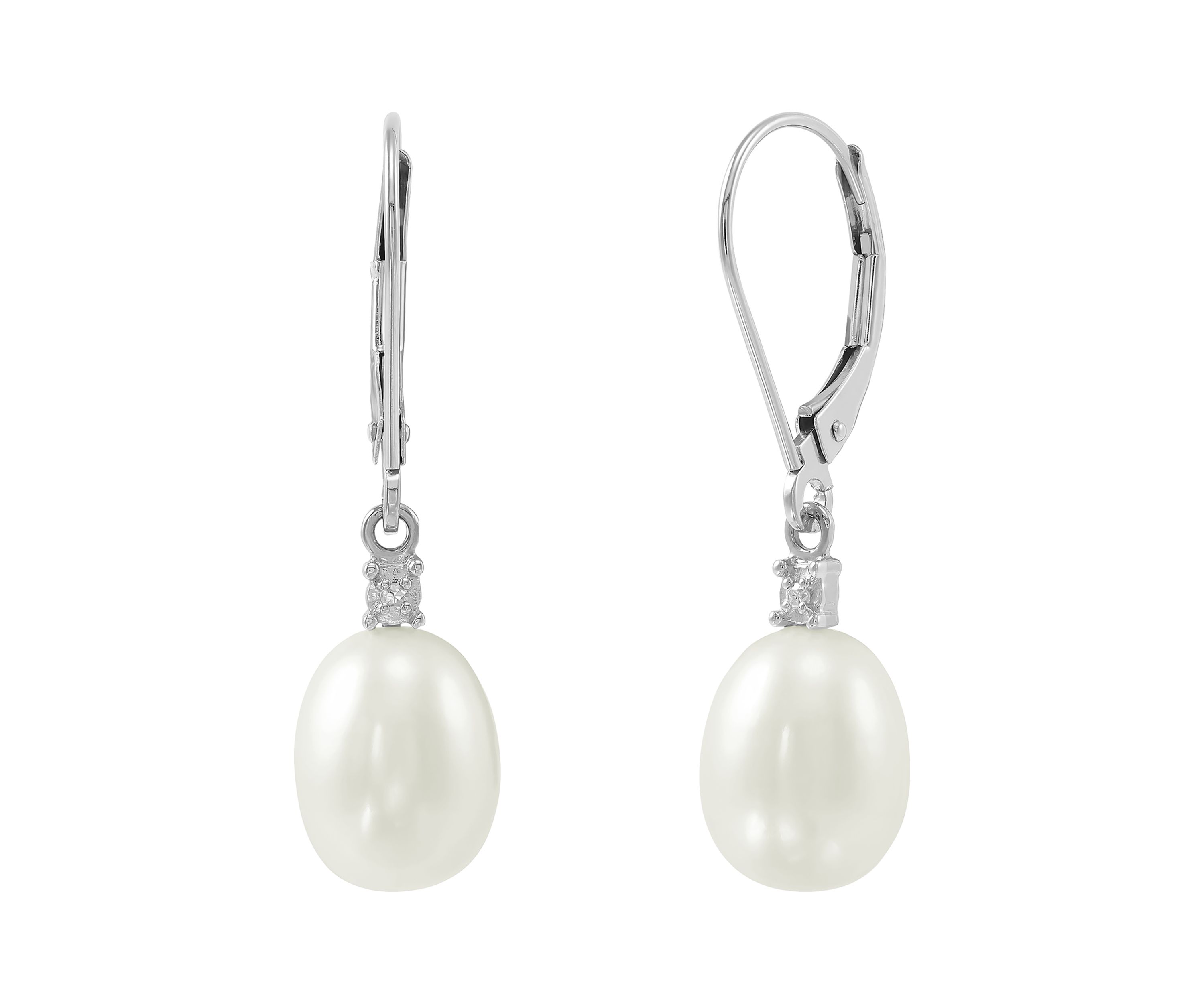 1/10 ct. t.w. Diamond Accent and Pearl Drop Earrings in 10K White Gold