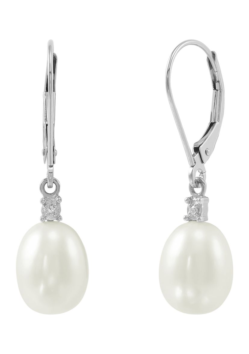 1/10 ct. t.w. Diamond Accent and Pearl Drop Earrings in 10K White Gold
