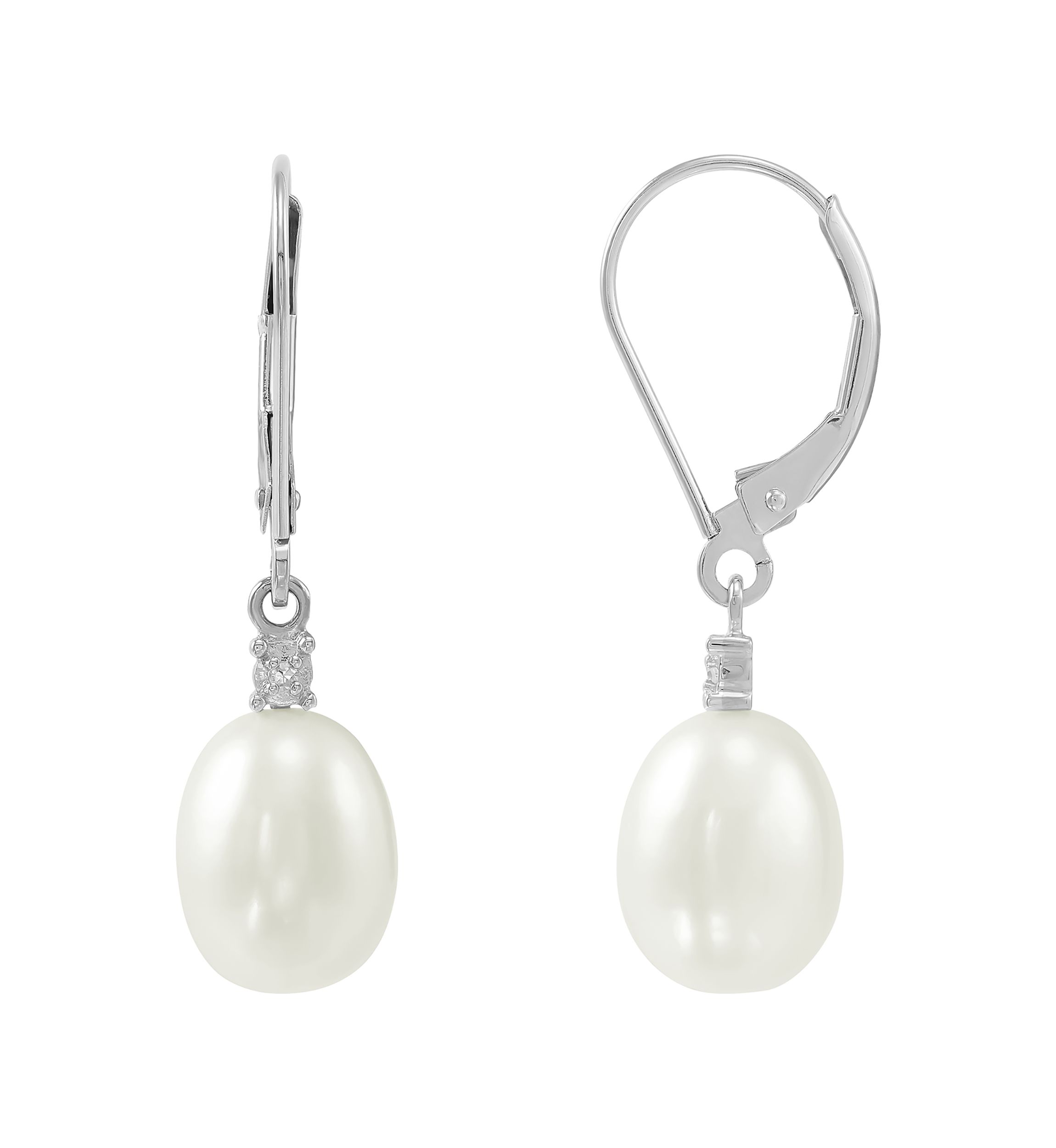 1/10 ct. t.w. Diamond Accent and Pearl Drop Earrings in 10K White Gold