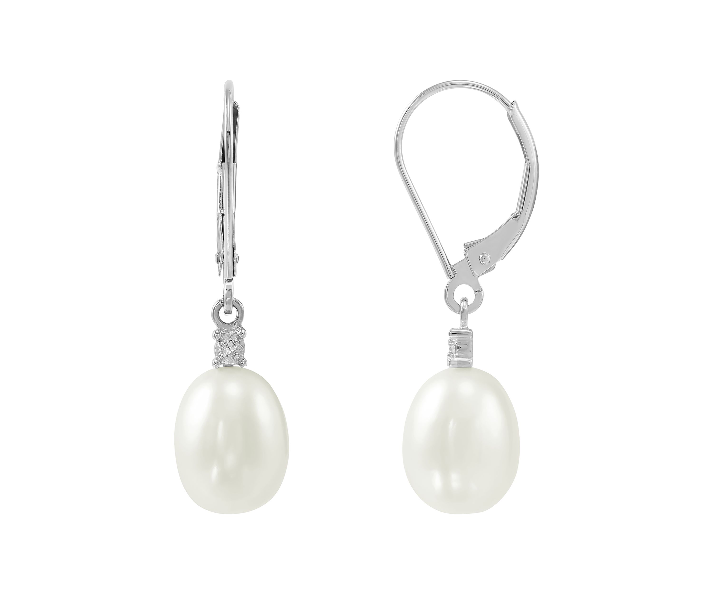 1/10 ct. t.w. Diamond Accent and Pearl Drop Earrings in 10K White Gold