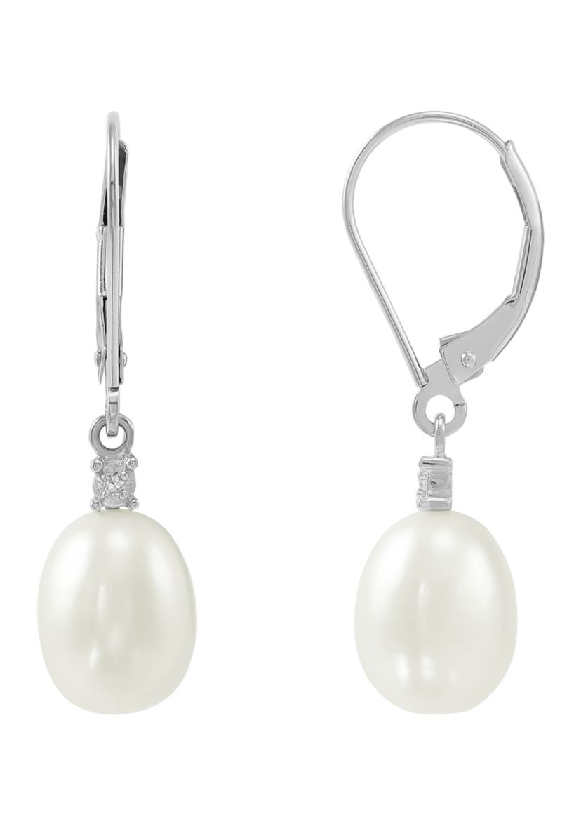 1/10 ct. t.w. Diamond Accent and Pearl Drop Earrings in 10K White Gold