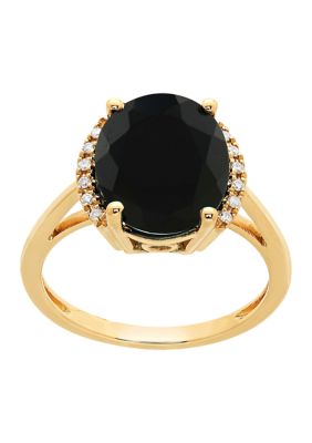 Belk & Co 1/10 ct. t.w. and Onyx Oval Ring in 10K Yellow Gold