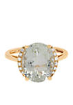 5 ct. t.w. Green Amethyst and Diamond Oval Ring in 10k Yellow Gold 