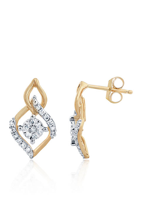 0.20 ct. t.w. Diamond Cluster Drop Earrings in 10K Yellow Gold