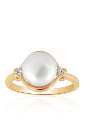 Belk & Co Freshwater Pearl and Diamond Ring in 10K Yellow Gold
