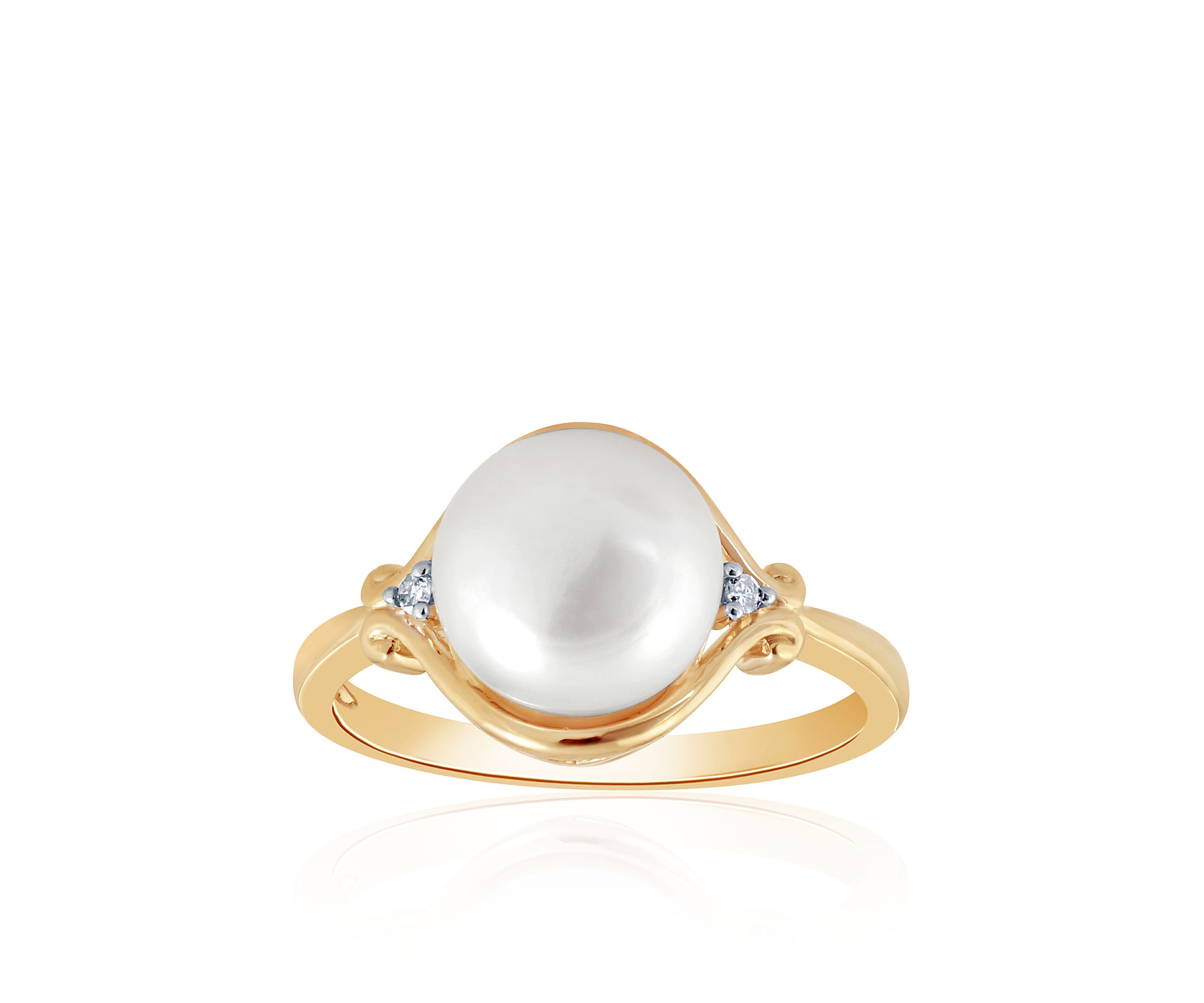 Freshwater Pearl and Diamond Ring in 10K Yellow Gold