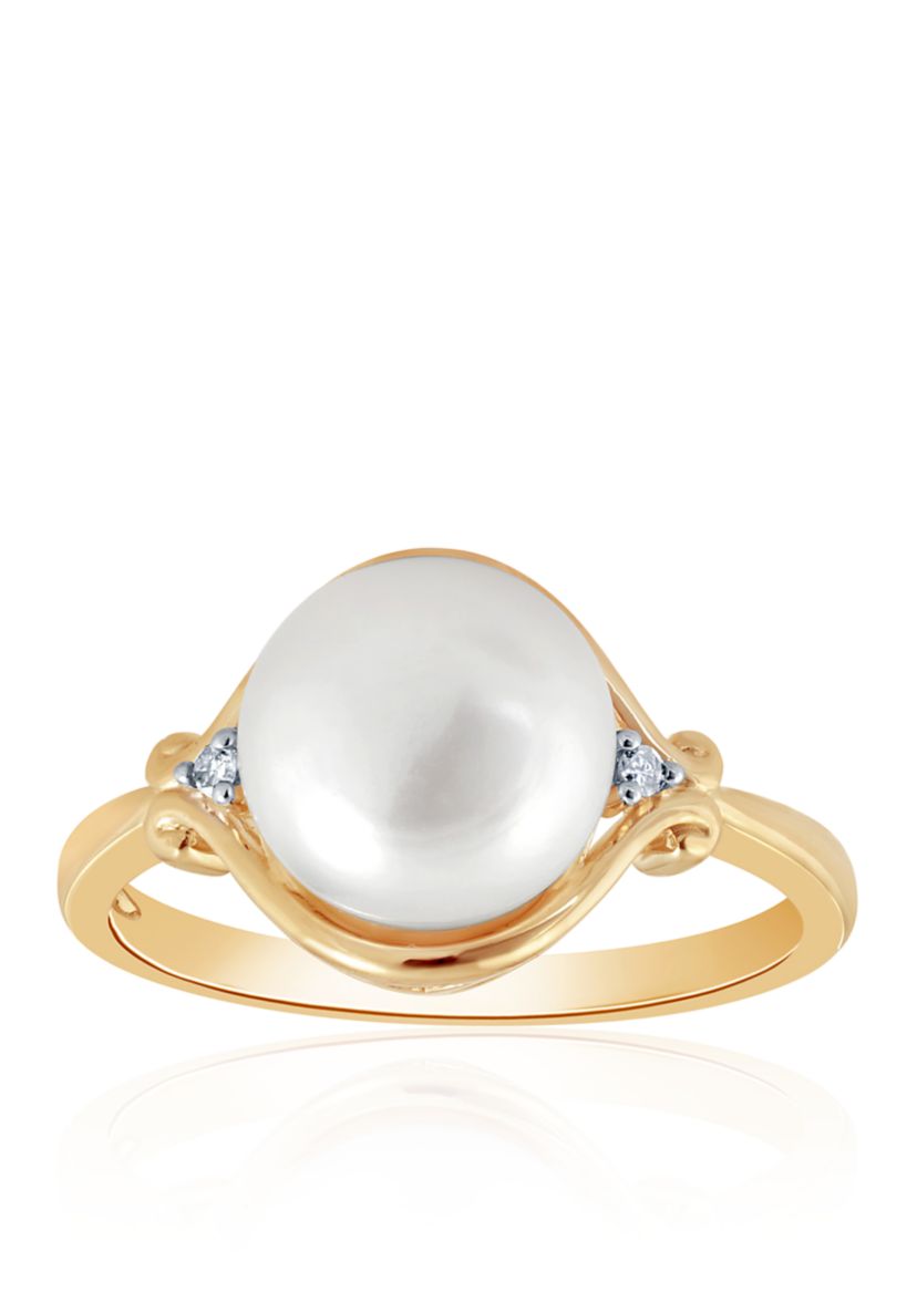 Freshwater Pearl and Diamond Ring in 10K Yellow Gold
