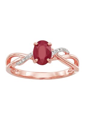 Belk & Co 1/10 Ct. T.w. Diamond And Ruby Ring In 10K Rose Gold, 7 -  0096303389652