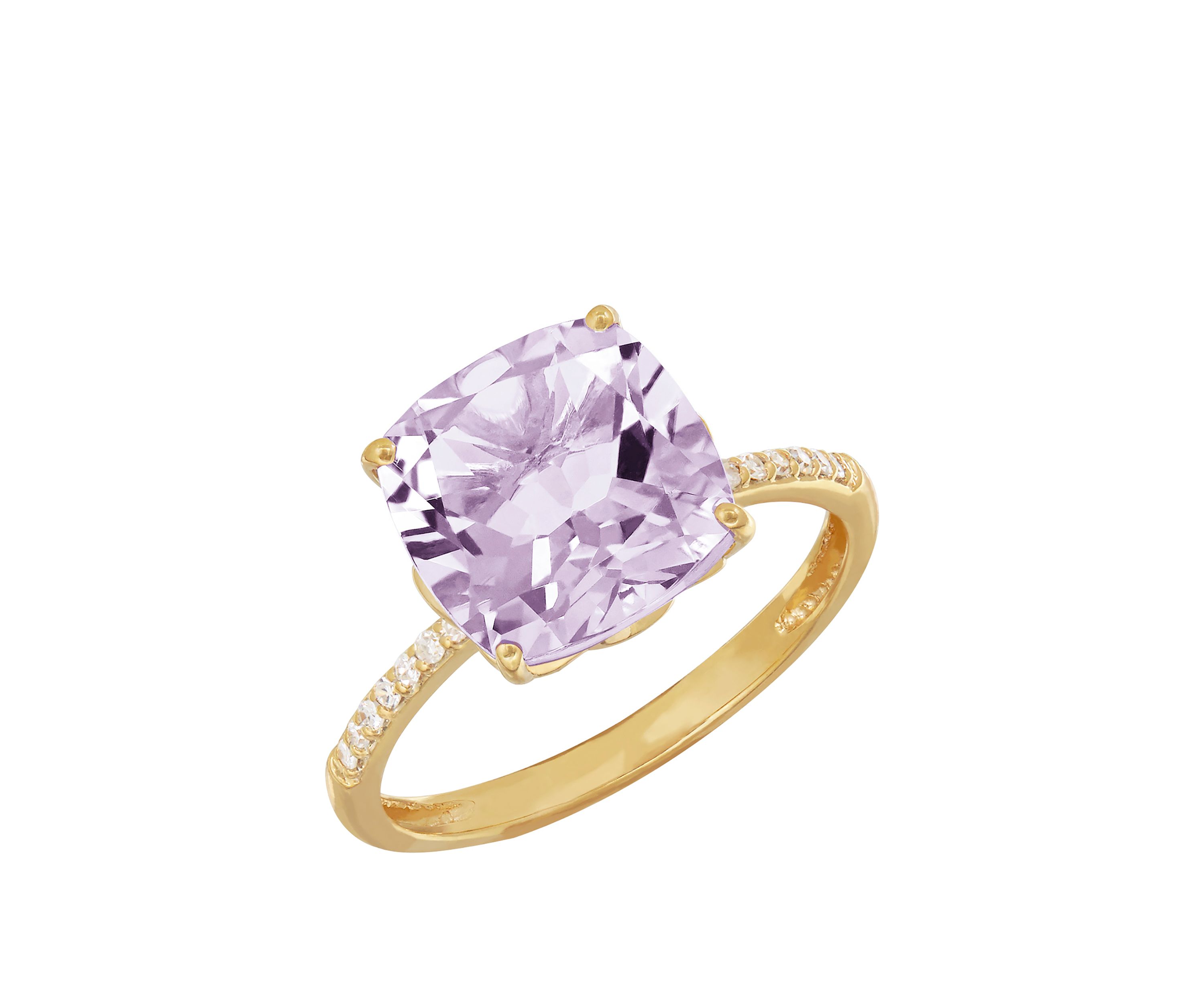 4 ct. t.w. Pink Amethyst and 0.07 ct. t.w. Diamond Cushion Ring in 10k Yellow Gold