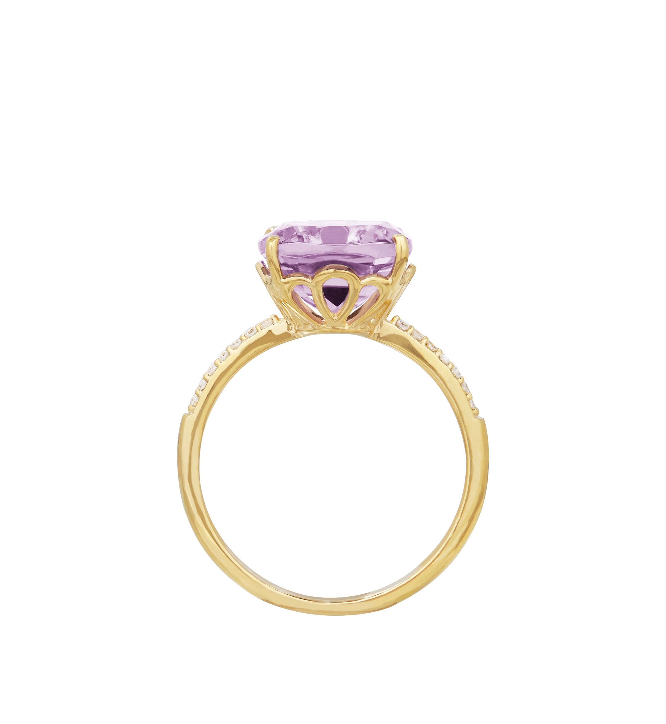 4 ct. t.w. Pink Amethyst and 0.07 ct. t.w. Diamond Cushion Ring in 10k Yellow Gold