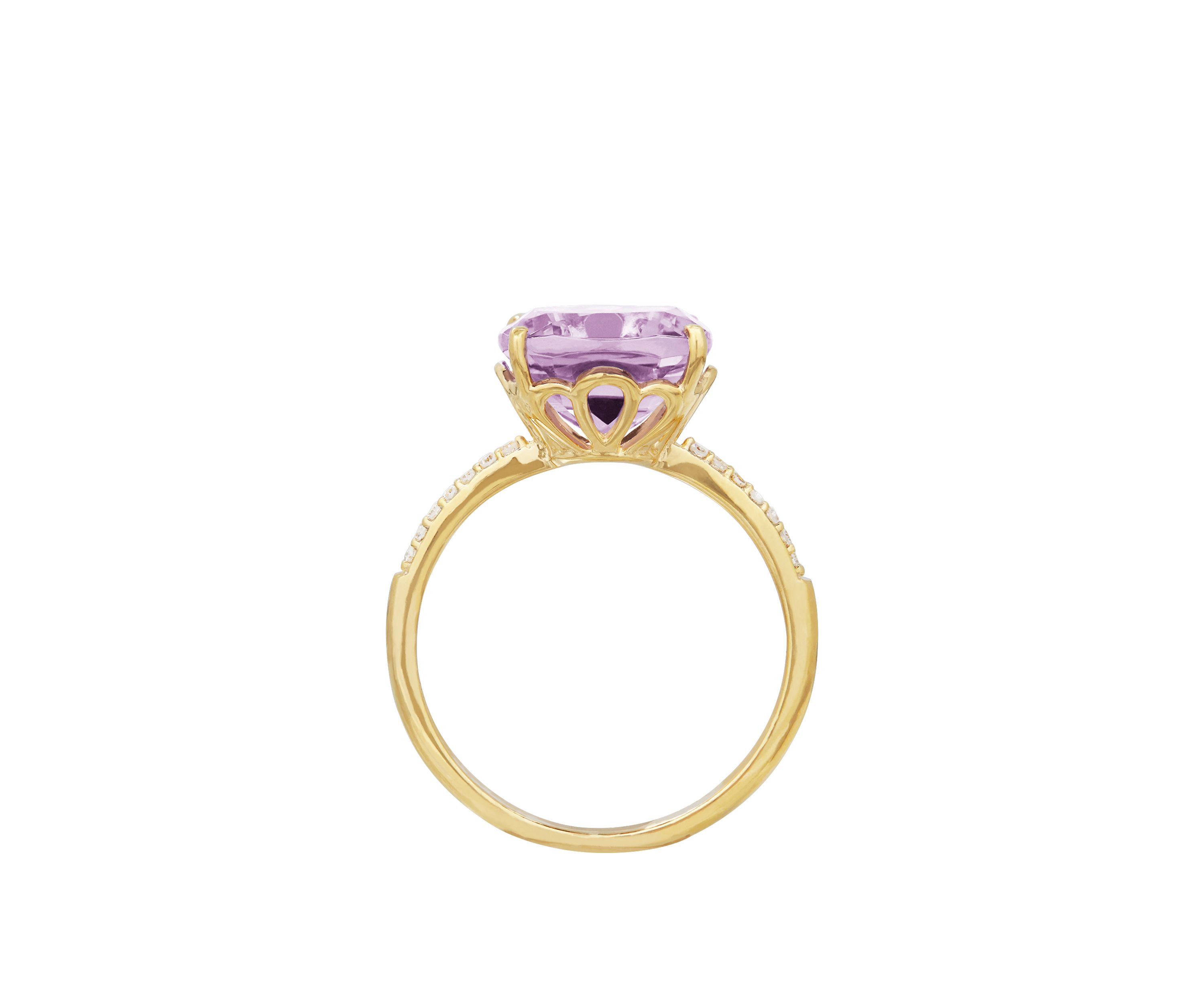 4 ct. t.w. Pink Amethyst and 0.07 ct. t.w. Diamond Cushion Ring in 10k Yellow Gold