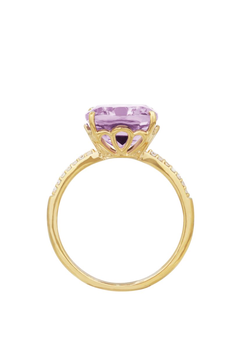 4 ct. t.w. Pink Amethyst and 0.07 ct. t.w. Diamond Cushion Ring in 10k Yellow Gold