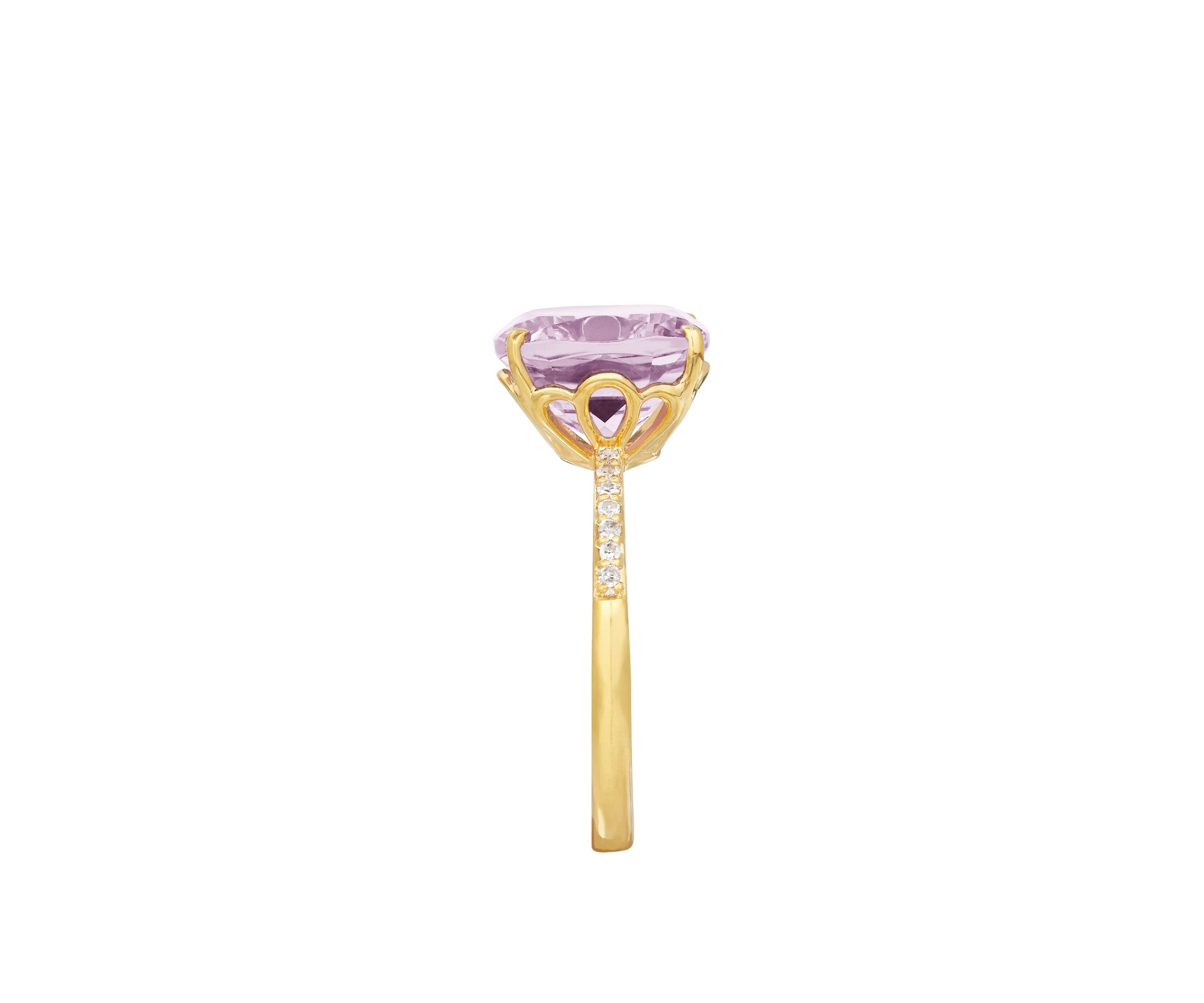 4 ct. t.w. Pink Amethyst and 0.07 ct. t.w. Diamond Cushion Ring in 10k Yellow Gold