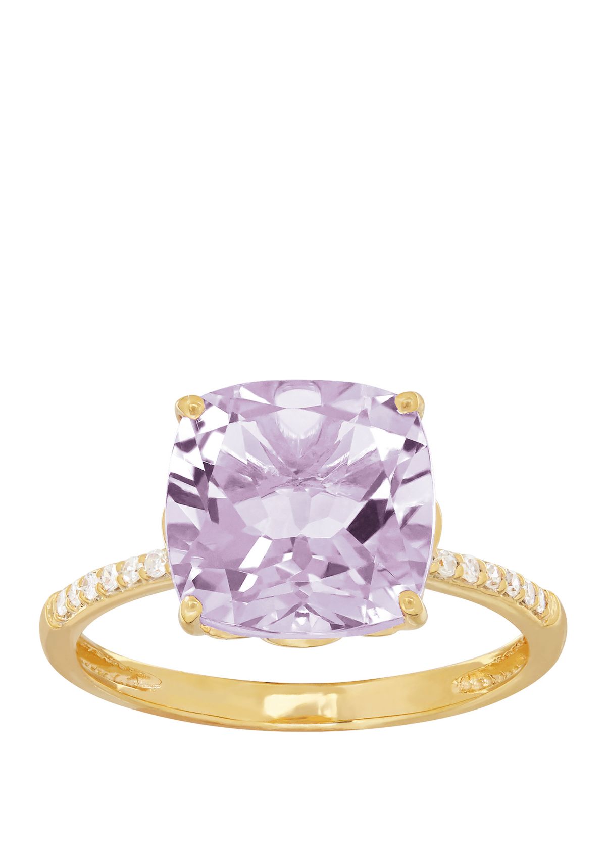 4 ct. t.w. Pink Amethyst and 0.07 ct. t.w. Diamond Cushion Ring in 10k Yellow Gold