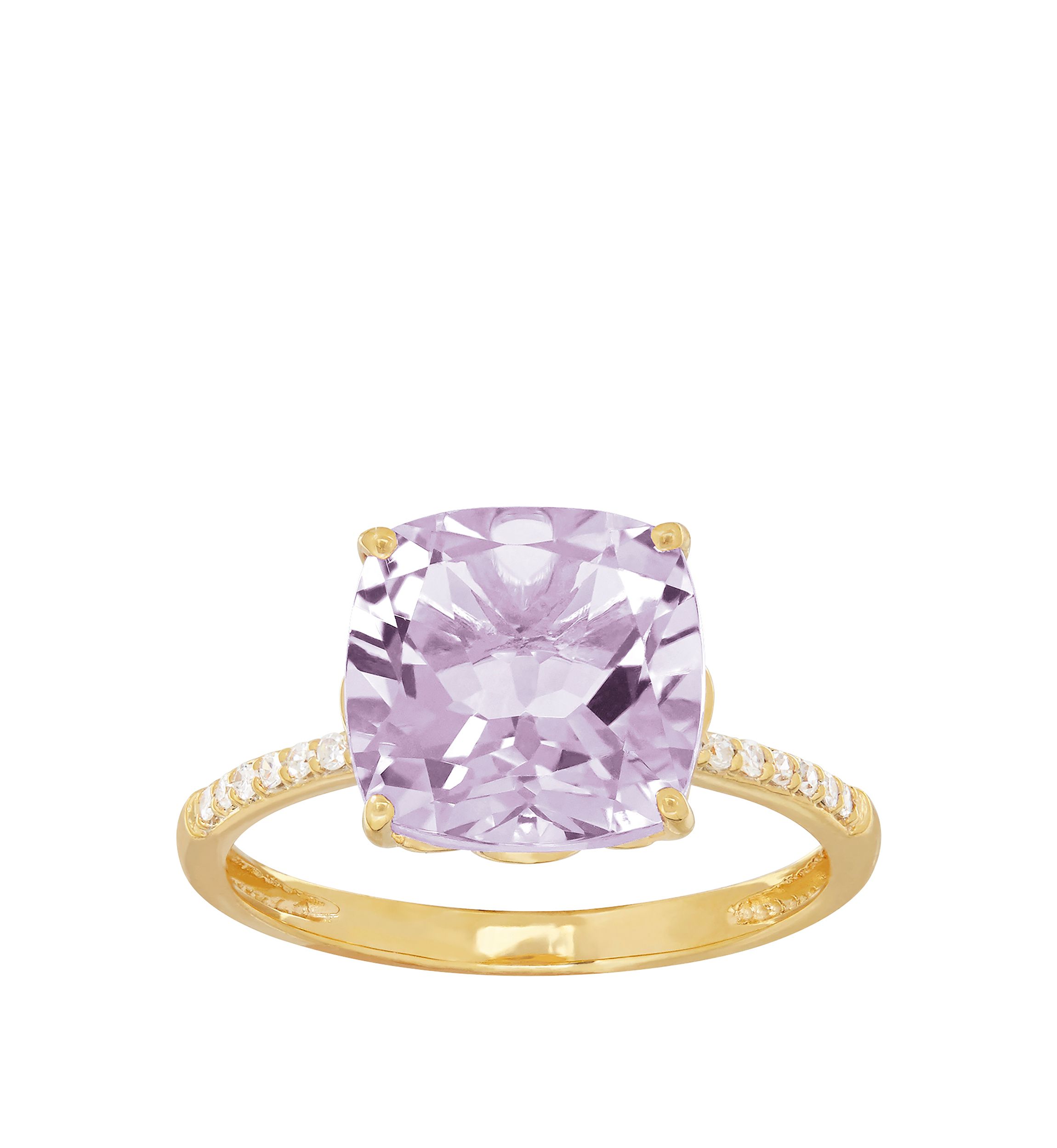 4 ct. t.w. Pink Amethyst and 0.07 ct. t.w. Diamond Cushion Ring in 10k Yellow Gold
