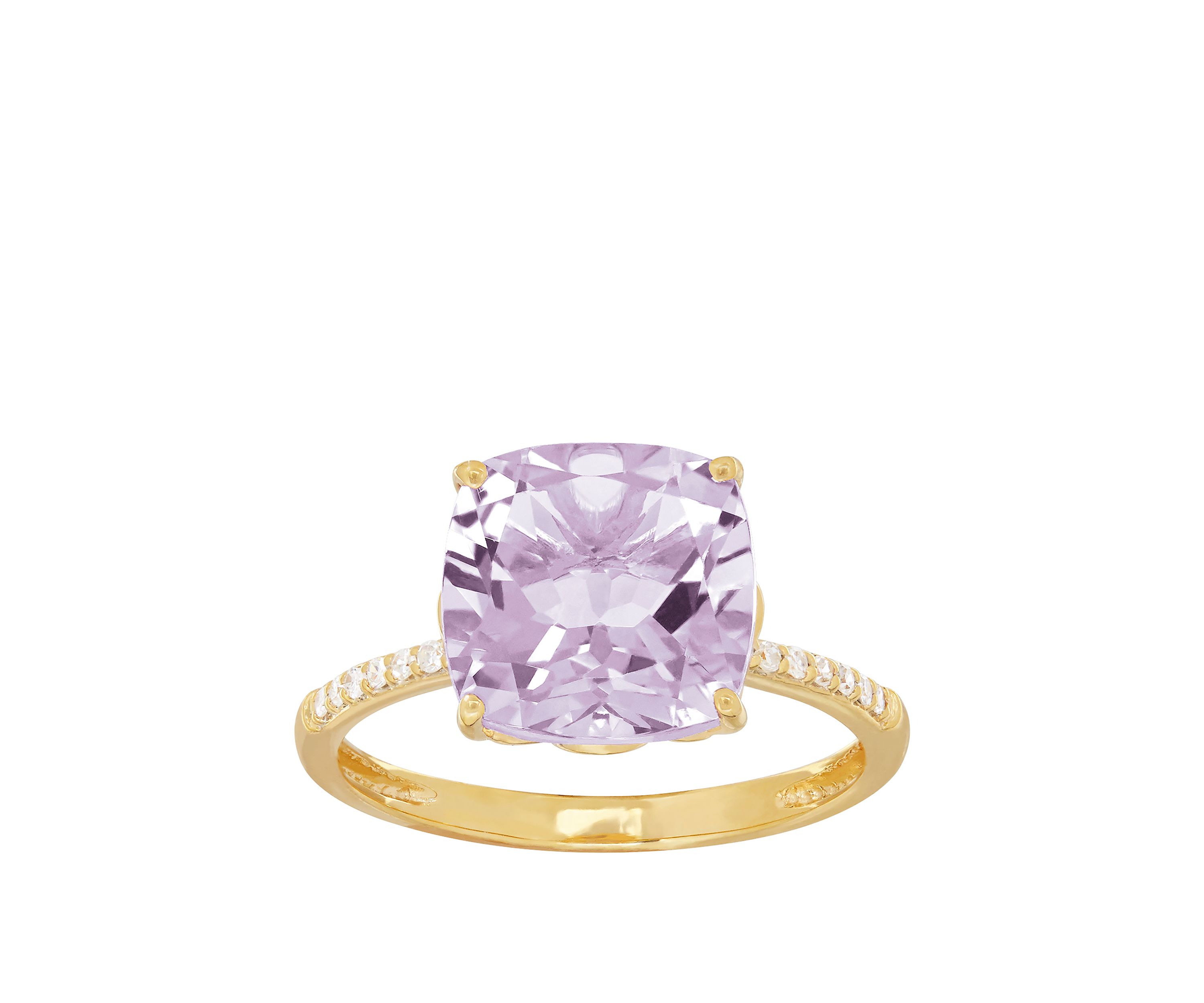 4 ct. t.w. Pink Amethyst and 0.07 ct. t.w. Diamond Cushion Ring in 10k Yellow Gold
