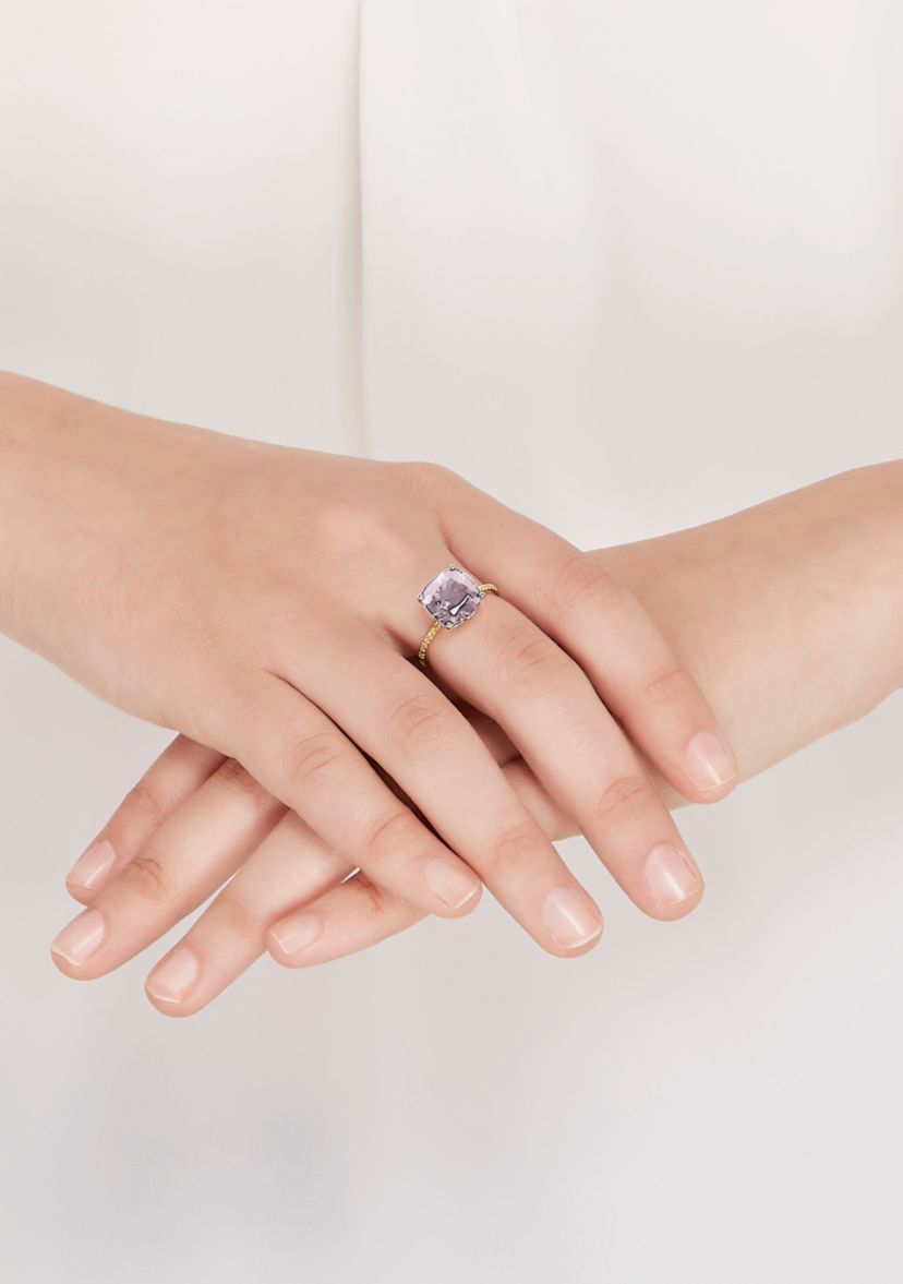 4 ct. t.w. Pink Amethyst and 0.07 ct. t.w. Diamond Cushion Ring in 10k Yellow Gold