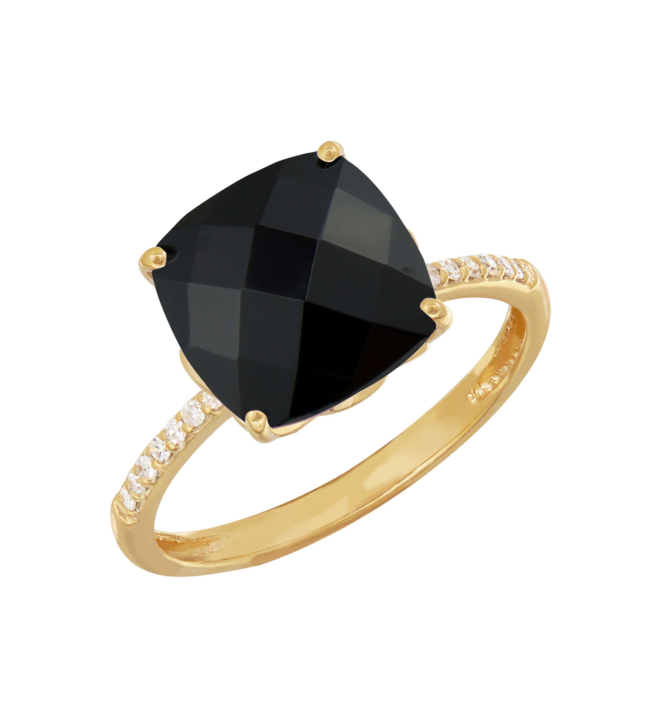 1/20 ct. t.w. Diamond and Onyx Ring in 10K Yellow Gold