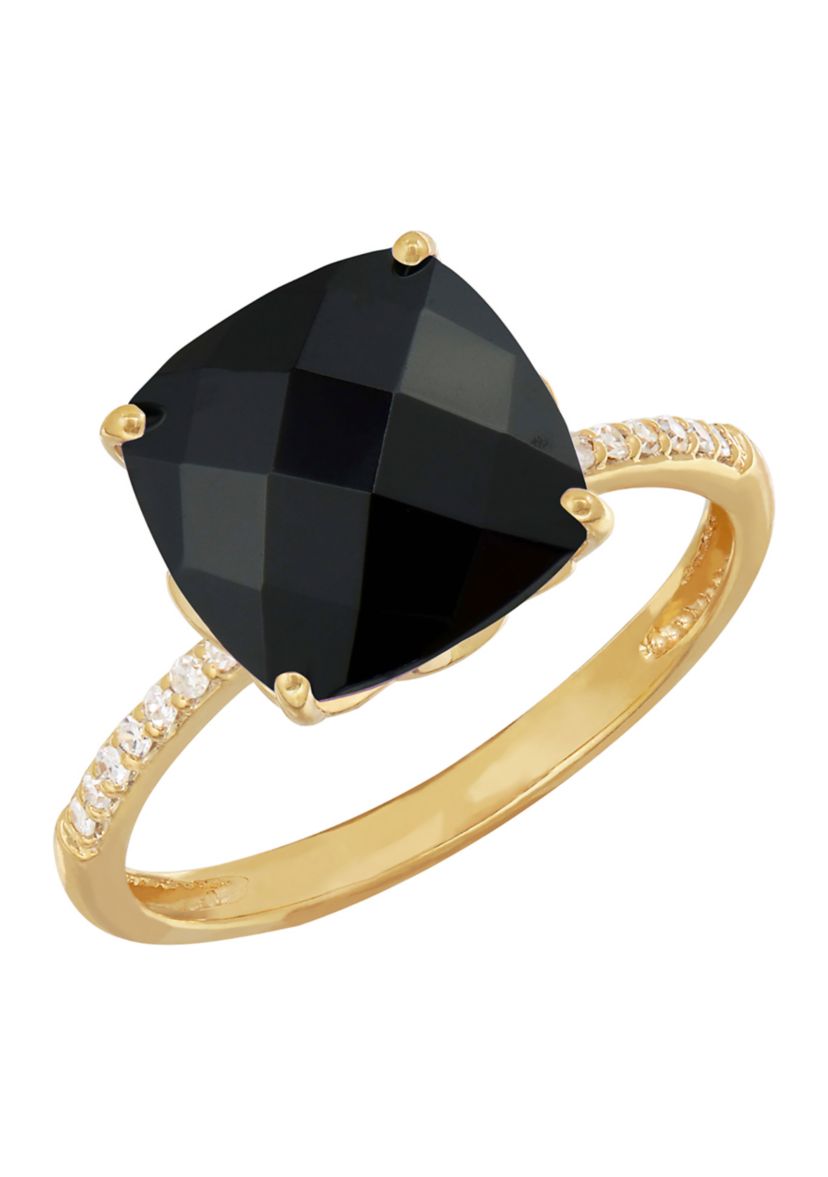 1/20 ct. t.w. Diamond and Onyx Ring in 10K Yellow Gold