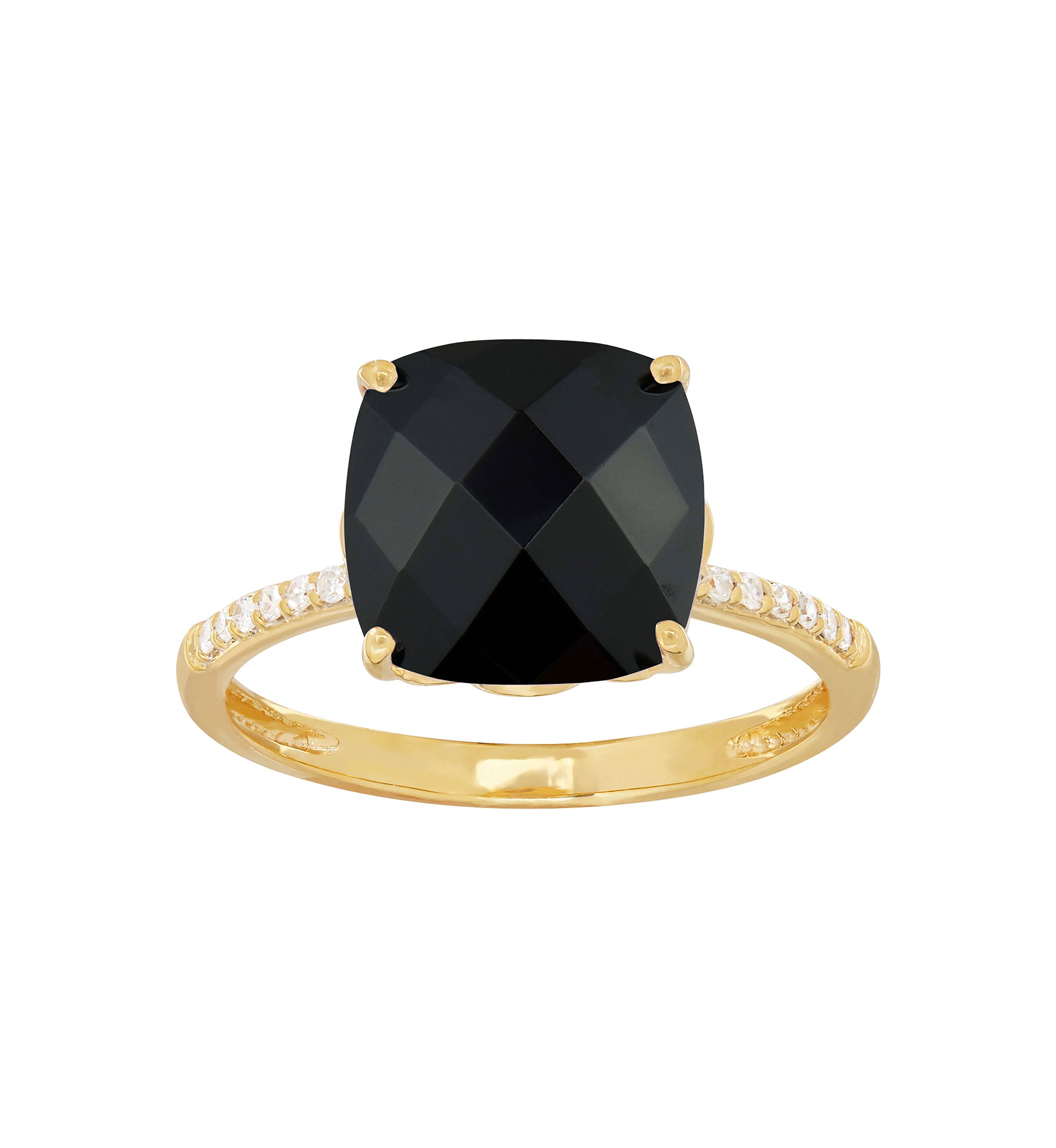 1/20 ct. t.w. Diamond and Onyx Ring in 10K Yellow Gold