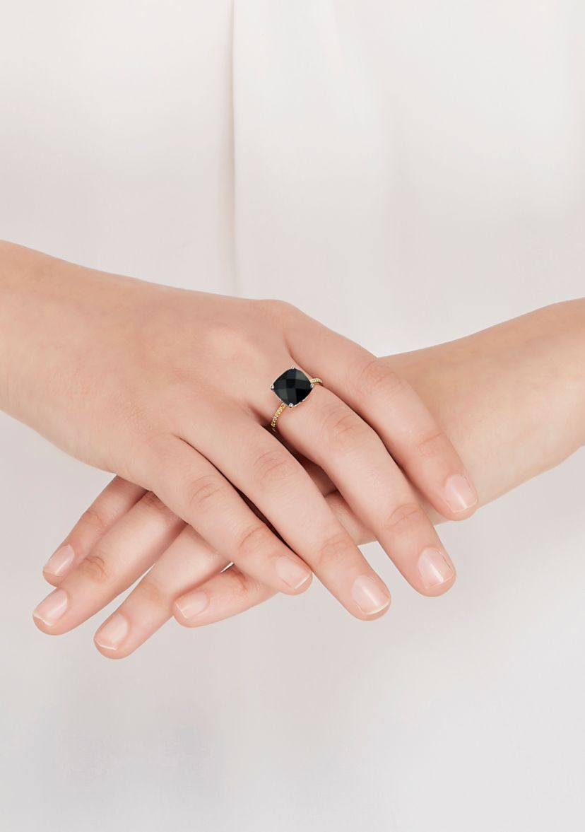 1/20 ct. t.w. Diamond and Onyx Ring in 10K Yellow Gold