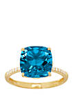 5.23 ct. t.w. Swiss Blue Topaz and 0.07 ct. t.w. Diamond Cushion Ring in 10k Yellow Gold