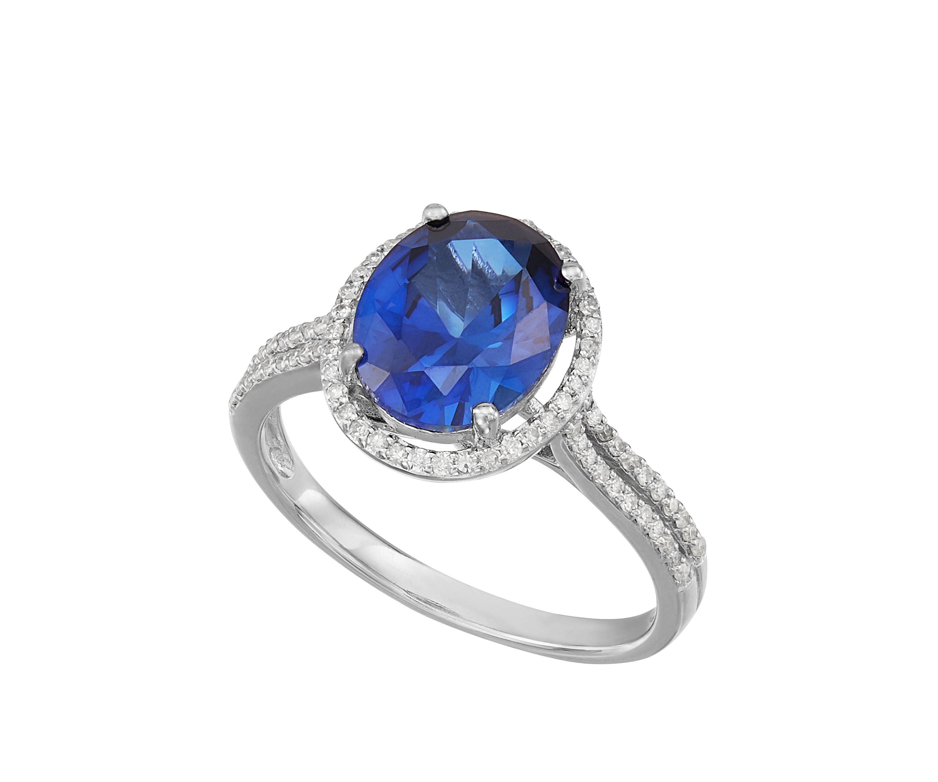 3.4 ct. t.w. Sapphire and 1/4 ct. t.w. Diamond Ring in 10K White Gold