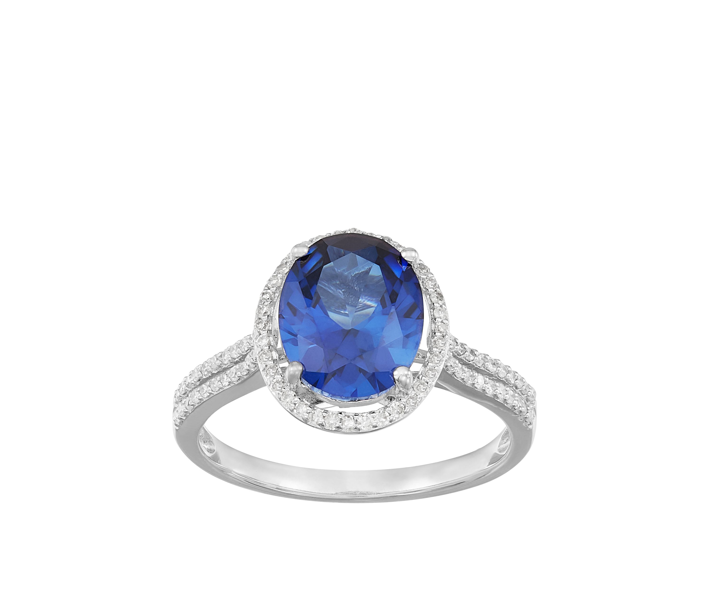 3.4 ct. t.w. Sapphire and 1/4 ct. t.w. Diamond Ring in 10K White Gold