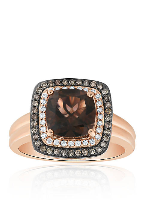 Smokey Quartz and Diamond Ring in 10K Rose Gold