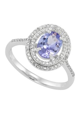 Belk & Co 1/4 Ct. T.w. Diamond And Tanzanite Oval Ring In 10K White Gold