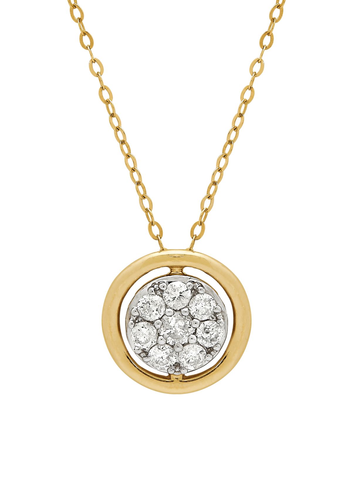 10k Yellow Gold Diamond Circle Pendant Necklace
