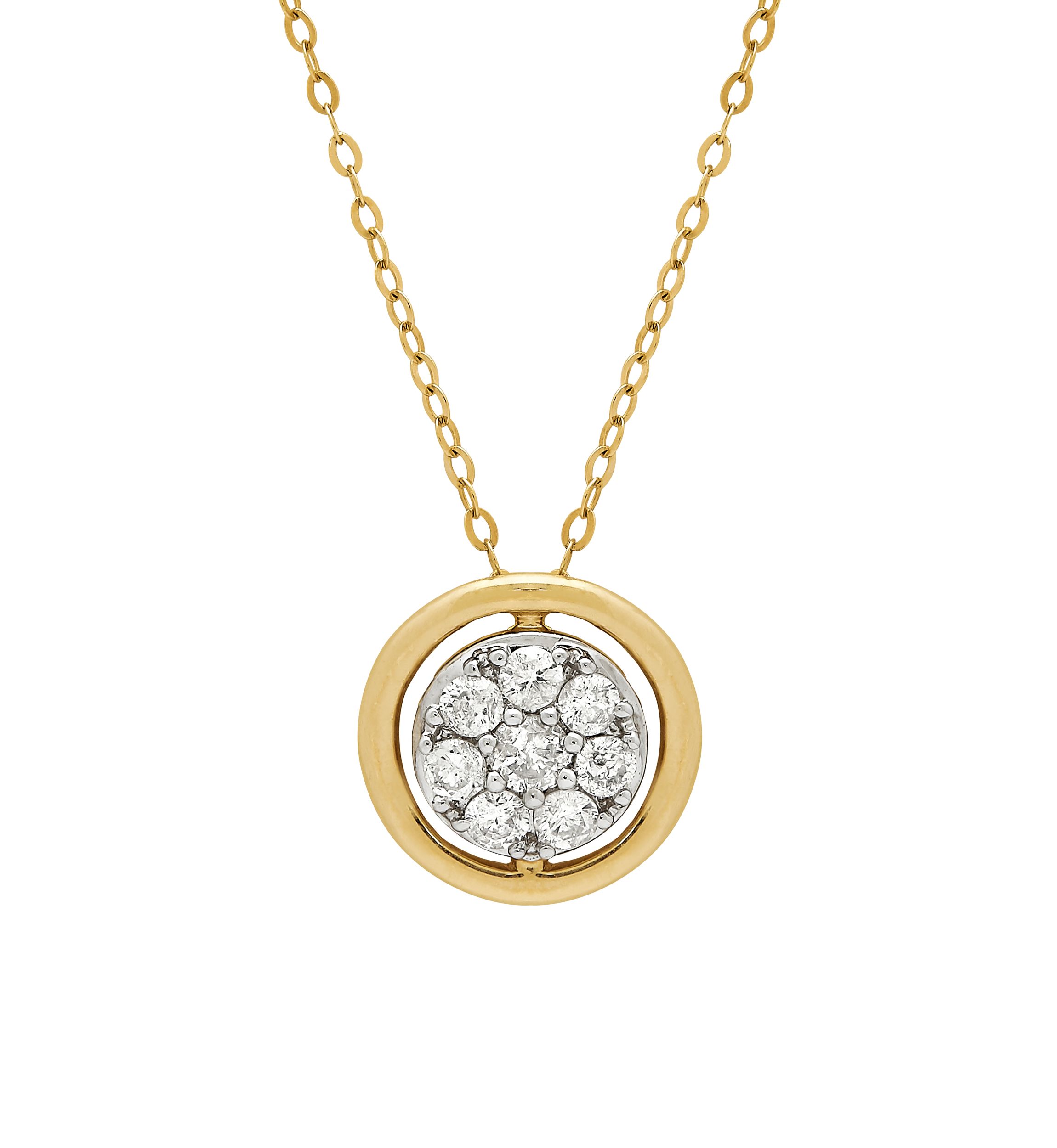 10k Yellow Gold Diamond Circle Pendant Necklace