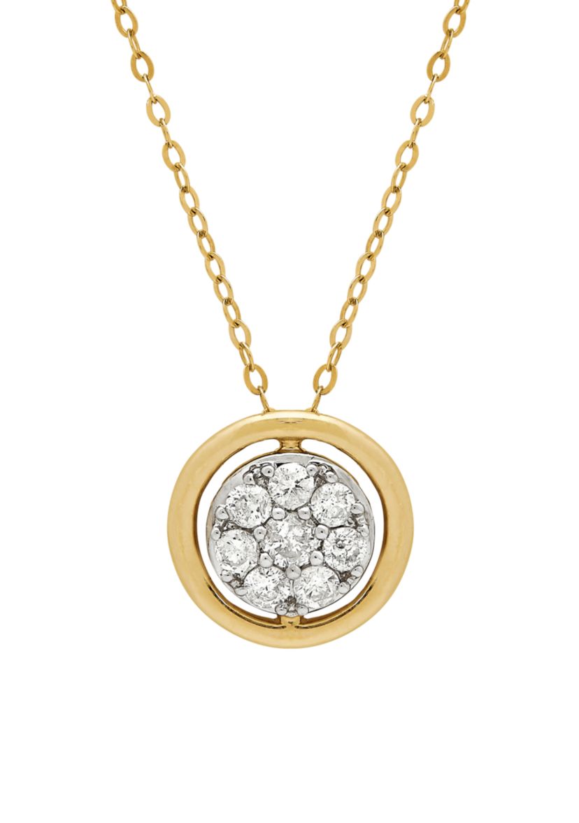 10k Yellow Gold Diamond Circle Pendant Necklace