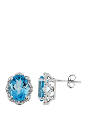 Belk & Co. Sterling Silver Blue Topaz and Diamond Earrings | belk