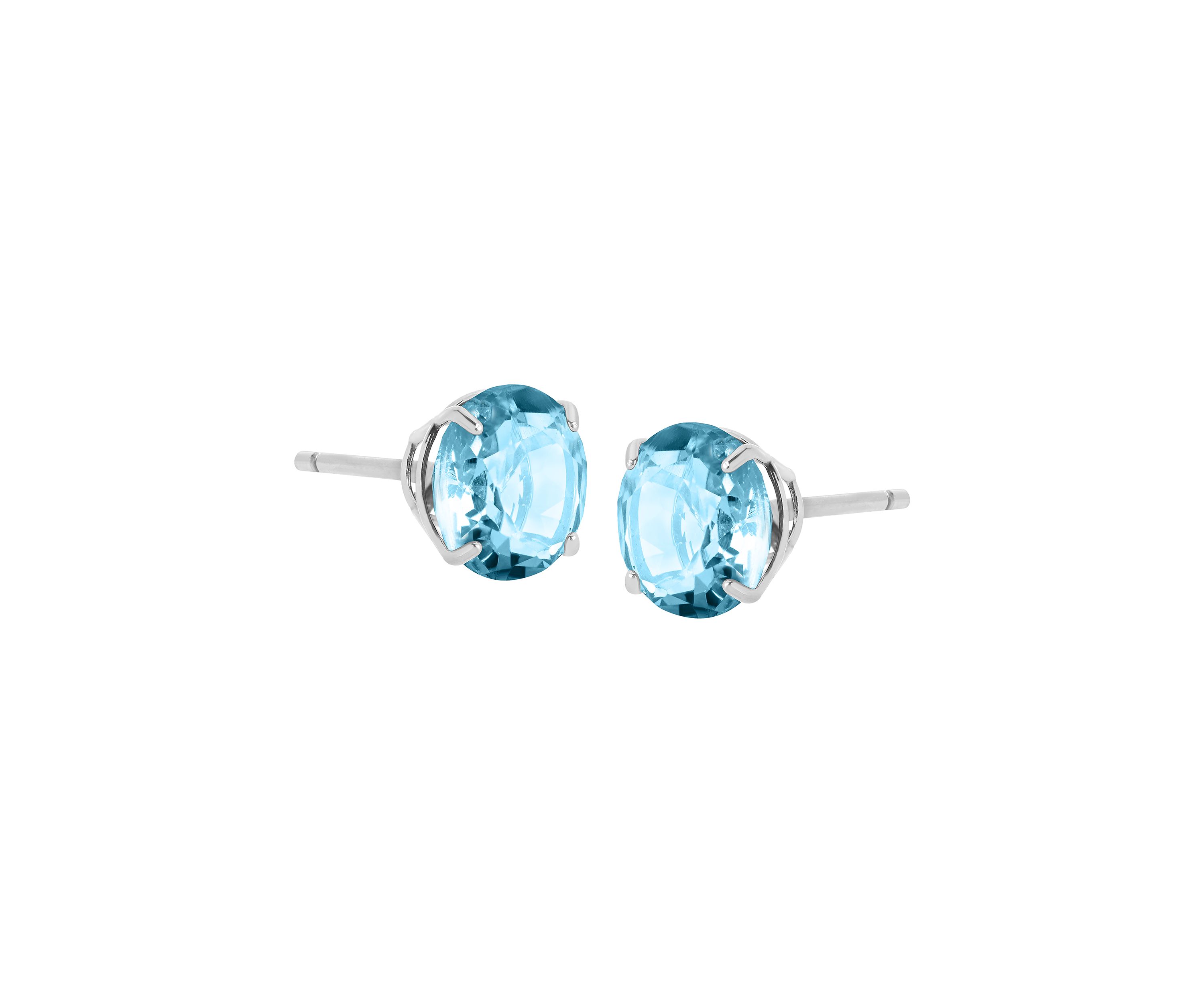 Swiss Blue Topaz Stud Earrings in 10K White Gold